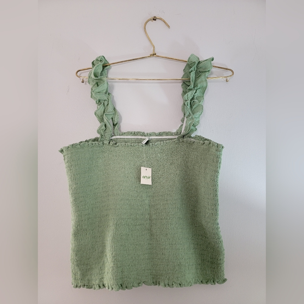 Aerie Green Jungle Thrills Smocked Cropped Tank Top Size M